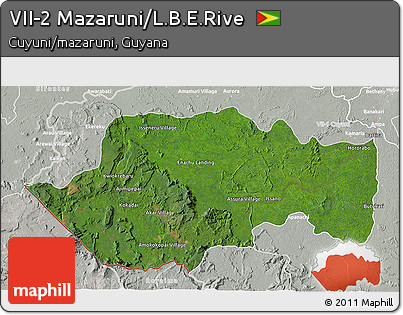 Satellite 3D Map of VII-2 Mazaruni/L.B.E.Rive, lighten, semi-desaturated