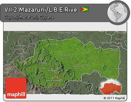 Satellite 3D Map of VII-2 Mazaruni/L.B.E.Rive, semi-desaturated