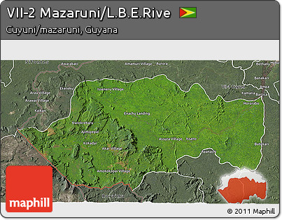 Satellite 3D Map of VII-2 Mazaruni/L.B.E.Rive, semi-desaturated