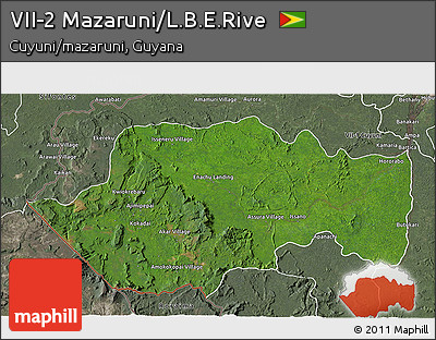 Satellite 3D Map of VII-2 Mazaruni/L.B.E.Rive, semi-desaturated