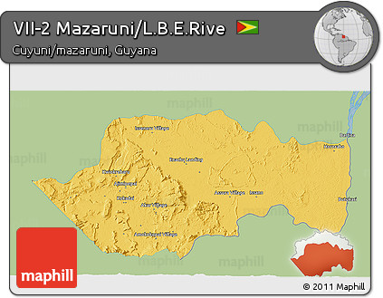 Savanna Style 3D Map of VII-2 Mazaruni/L.B.E.Rive, single color outside