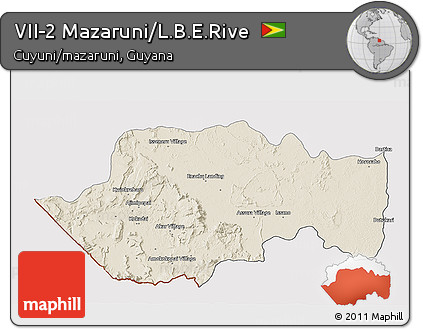 Shaded Relief 3D Map of VII-2 Mazaruni/L.B.E.Rive, cropped outside