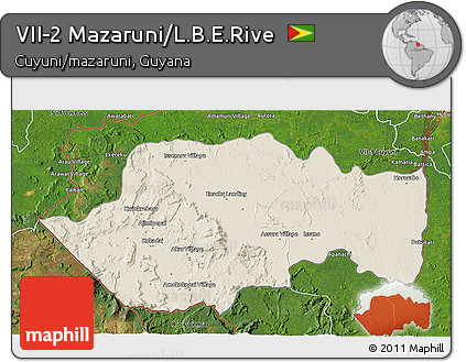 Shaded Relief 3D Map of VII-2 Mazaruni/L.B.E.Rive, satellite outside