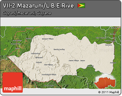 Shaded Relief 3D Map of VII-2 Mazaruni/L.B.E.Rive, satellite outside