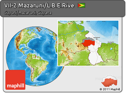 Physical Location Map of VII-2 Mazaruni/L.B.E.Rive, highlighted country, highlighted parent region