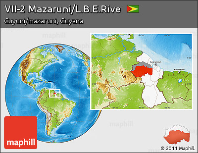 Physical Location Map of VII-2 Mazaruni/L.B.E.Rive, highlighted country, highlighted parent region