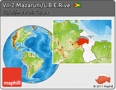 Physical Location Map of VII-2 Mazaruni/L.B.E.Rive, highlighted country, highlighted parent region