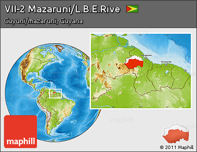 Physical Location Map of VII-2 Mazaruni/L.B.E.Rive, highlighted parent region, within the entire country