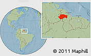 Savanna Style Location Map of VII-2 Mazaruni/L.B.E.Rive, within the entire country, hill shading