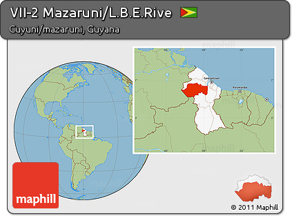 Savanna Style Location Map of VII-2 Mazaruni/L.B.E.Rive, highlighted country, within the entire country