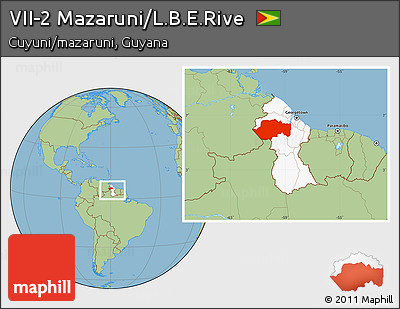 Savanna Style Location Map of VII-2 Mazaruni/L.B.E.Rive, highlighted country, within the entire country
