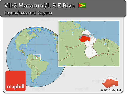 Savanna Style Location Map of VII-2 Mazaruni/L.B.E.Rive, highlighted country, highlighted parent region, within the entire country
