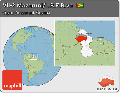 Savanna Style Location Map of VII-2 Mazaruni/L.B.E.Rive, highlighted country, highlighted parent region, within the entire country