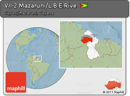 Savanna Style Location Map of VII-2 Mazaruni/L.B.E.Rive, highlighted country, highlighted parent region, within the entire country, hill shading