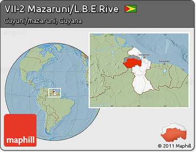 Savanna Style Location Map of VII-2 Mazaruni/L.B.E.Rive, highlighted country, highlighted parent region, within the entire country, hill shading