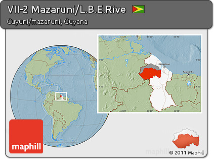 Savanna Style Location Map of VII-2 Mazaruni/L.B.E.Rive, highlighted country, highlighted parent region, hill shading
