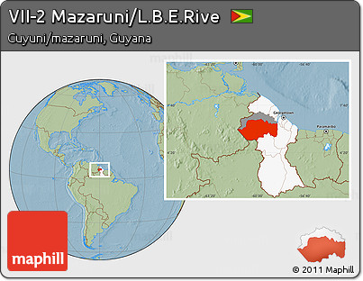 Savanna Style Location Map of VII-2 Mazaruni/L.B.E.Rive, highlighted country, highlighted parent region, hill shading
