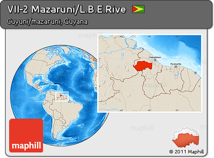 Shaded Relief Location Map of VII-2 Mazaruni/L.B.E.Rive, within the entire country