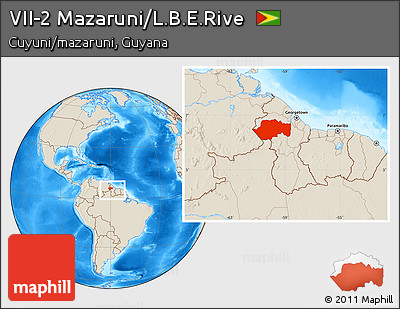 Shaded Relief Location Map of VII-2 Mazaruni/L.B.E.Rive, within the entire country