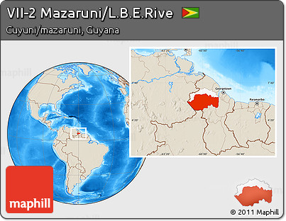 Shaded Relief Location Map of VII-2 Mazaruni/L.B.E.Rive, highlighted parent region