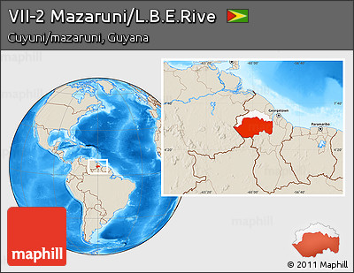 Shaded Relief Location Map of VII-2 Mazaruni/L.B.E.Rive, highlighted parent region