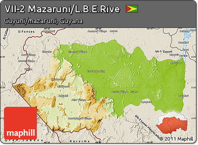 Physical Map of VII-2 Mazaruni/L.B.E.Rive, shaded relief outside