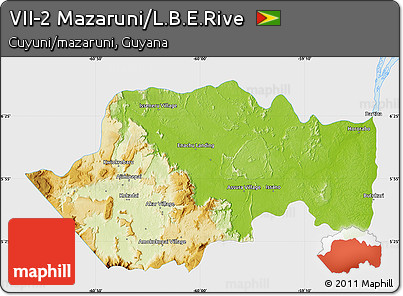 Physical Map of VII-2 Mazaruni/L.B.E.Rive, single color outside