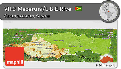 Physical Panoramic Map of VII-2 Mazaruni/L.B.E.Rive, satellite outside