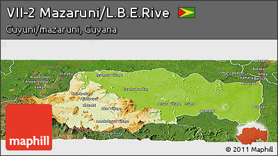 Physical Panoramic Map of VII-2 Mazaruni/L.B.E.Rive, satellite outside