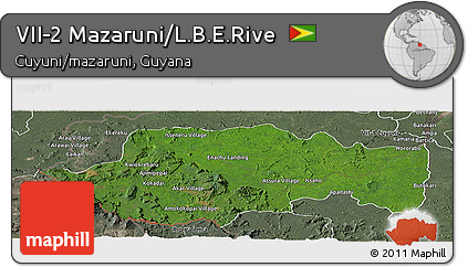 Satellite Panoramic Map of VII-2 Mazaruni/L.B.E.Rive, semi-desaturated