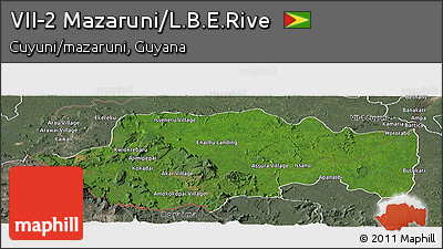 Satellite Panoramic Map of VII-2 Mazaruni/L.B.E.Rive, semi-desaturated