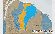 Political 3D Map of Demerara/mahaica, semi-desaturated