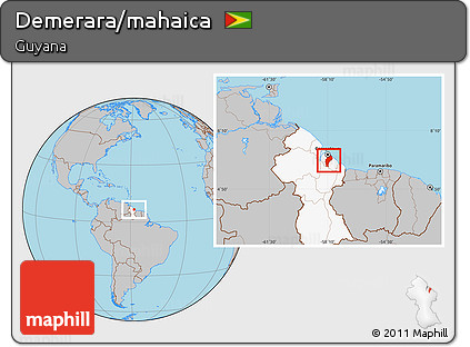 Gray Location Map of Demerara/mahaica, highlighted country
