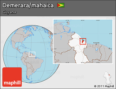 Gray Location Map of Demerara/mahaica, highlighted country