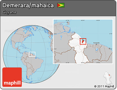 Gray Location Map of Demerara/mahaica, highlighted country
