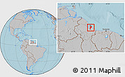 Gray Location Map of Demerara/mahaica, hill shading