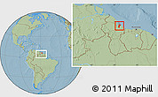 Savanna Style Location Map of Demerara/mahaica, within the entire country, hill shading