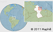 Savanna Style Location Map of Demerara/mahaica, highlighted country, within the entire country, hill shading