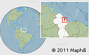 Savanna Style Location Map of Demerara/mahaica, highlighted country, hill shading