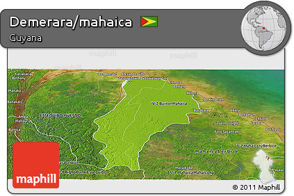 Physical Panoramic Map of Demerara/mahaica, satellite outside