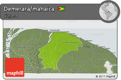 Physical Panoramic Map of Demerara/mahaica, semi-desaturated