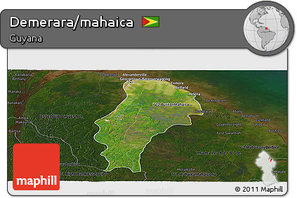 Satellite Panoramic Map of Demerara/mahaica, darken