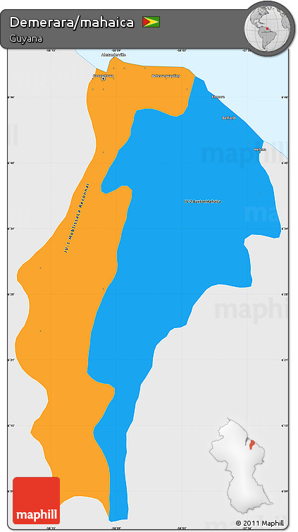 Political Simple Map of Demerara/mahaica, single color outside