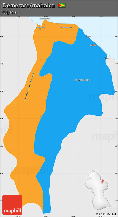 Political Simple Map of Demerara/mahaica, single color outside