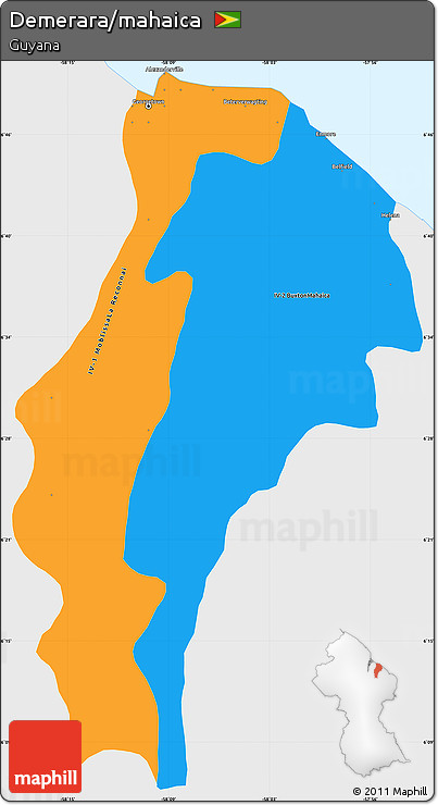 Political Simple Map of Demerara/mahaica, single color outside