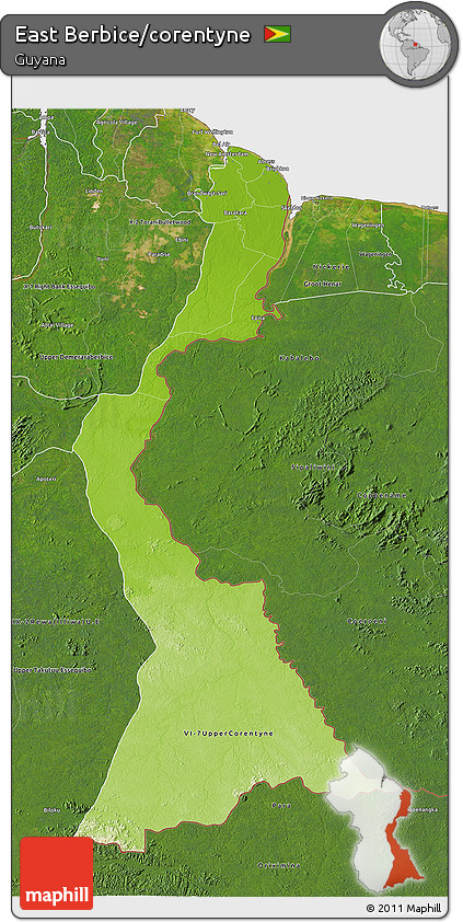 Physical 3D Map of East Berbice/corentyne, satellite outside