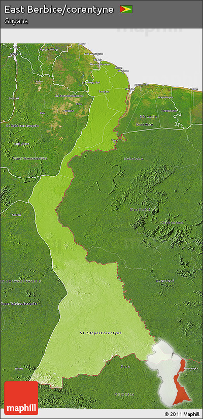 Physical 3D Map of East Berbice/corentyne, satellite outside