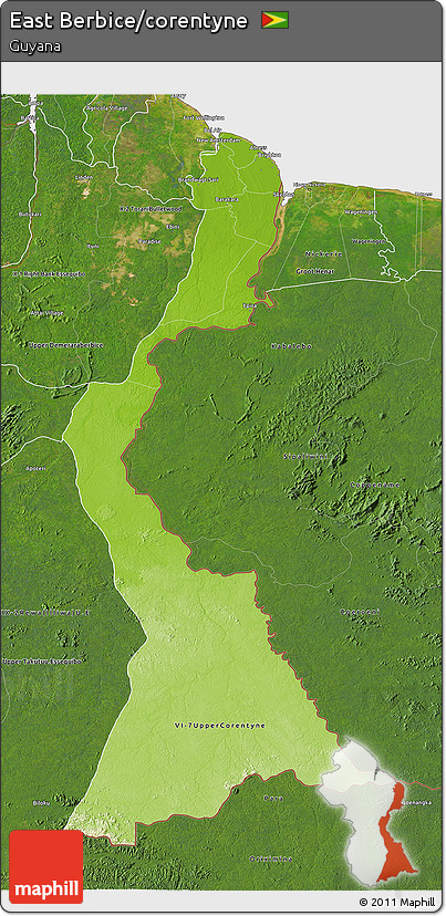 Physical 3D Map of East Berbice/corentyne, satellite outside