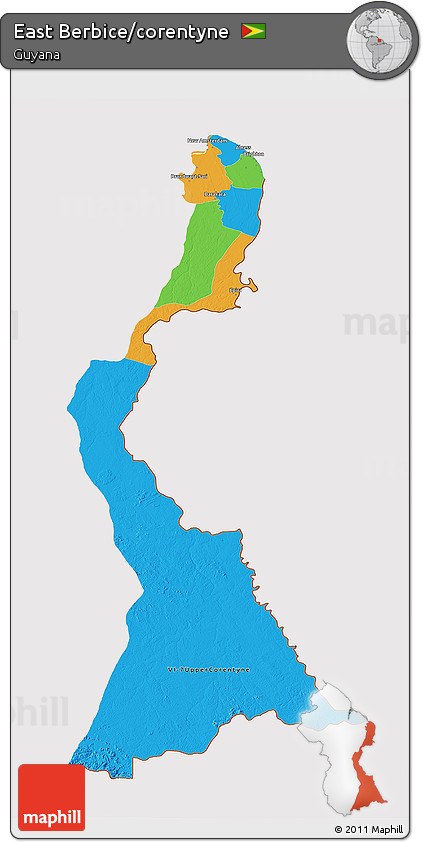 Political 3D Map of East Berbice/corentyne, cropped outside