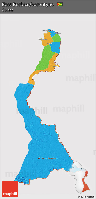 Political 3D Map of East Berbice/corentyne, cropped outside